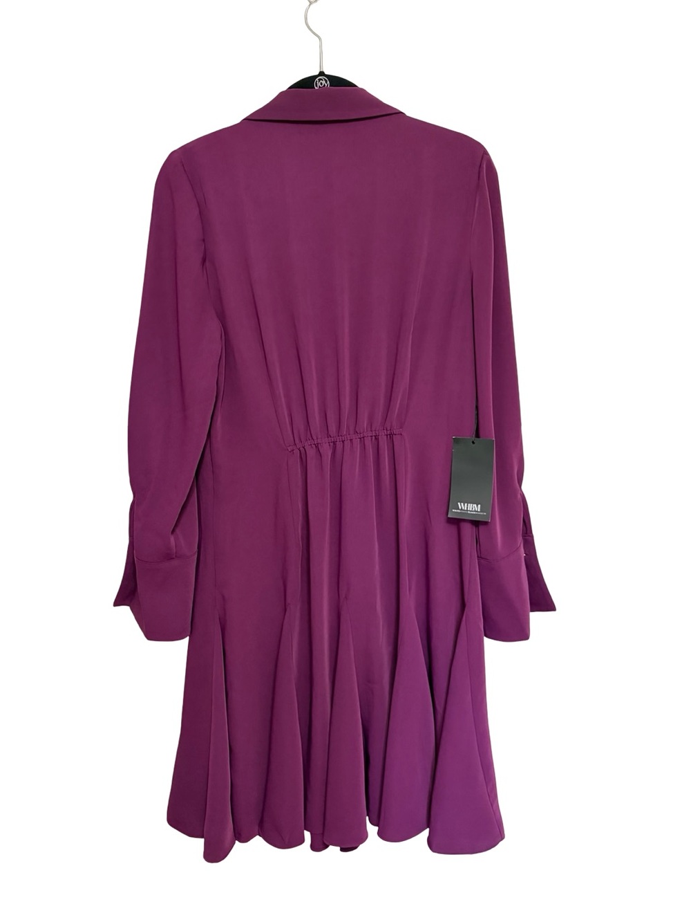 NEW WHBM Long Sleeve Tie Neck Godet Mini Dress in Rich Plum Purple - Size 12 - Picture 4 of 10